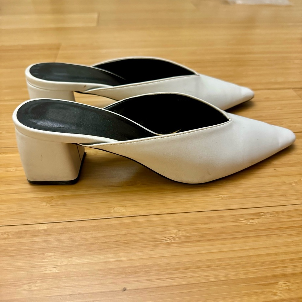 Zara White Pointed Low Heel Mules Slides